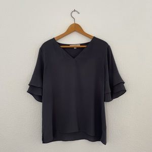 Loft Blouse with V Neck and Ruffle Sleeves
